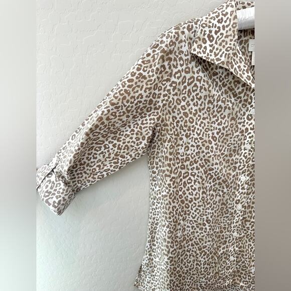 CHICO’S | Effortless Leopard Animal Print Shirt Blouse | Size 0 Small - Picture 4 of 8